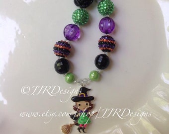 Halloween witch necklace- Halloween collar-chunky-Bubble Gum collar- Halloween collar- collar del esqueleto- colgante del esqueleto