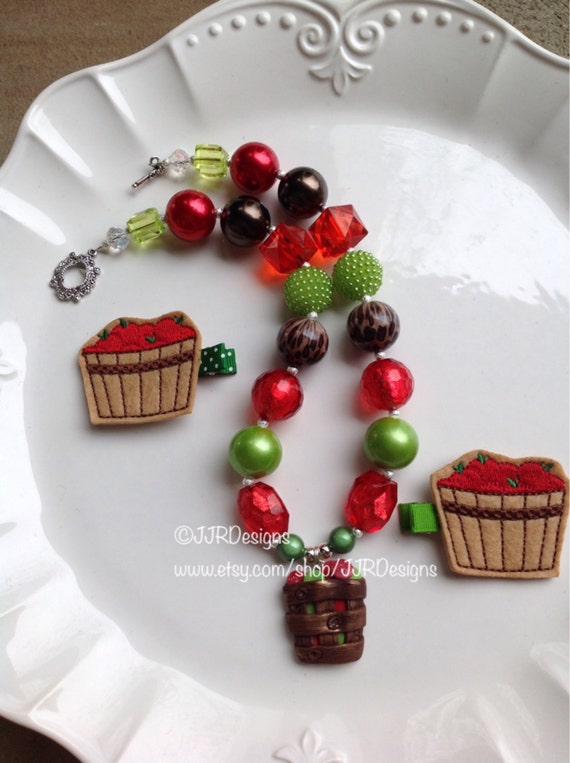 Apple Basket Necklace - Apple Picking Chunky Necklace- Teacher Apple Necklace- Apple Rhinestone Pendanthortcake Inspired Il_570xn
