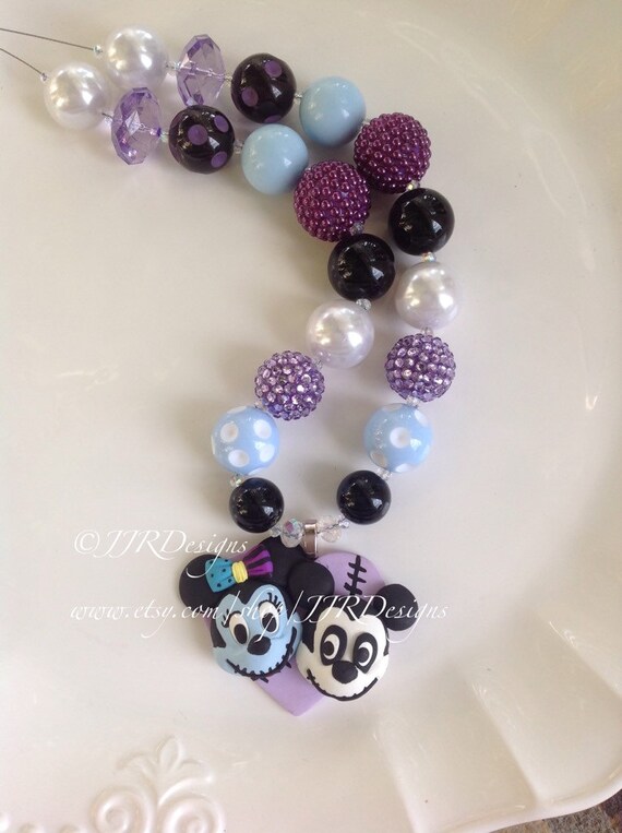 Halloween Nightmare Necklace- Halloween Nightmare Minnie-Chunky-Halloween Bubble Gum Necklace- Halloween Necklace- Halloween Jack and Sally Il_570xn