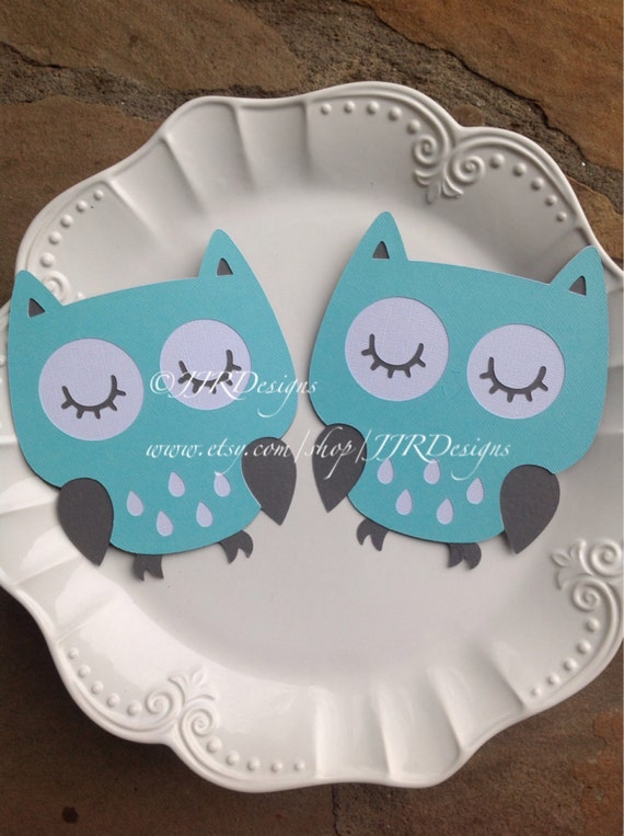 Owl Cut Outs - Aqua Owl- Owl Die Cut- Aqua/white/Gray Owl- Birthday Party-Baby Shower Owl-Diaper Cake Owls- Centerpiece Owls Il_570xn