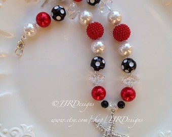 Ready to ship Elegant Starfish Necklace- Elegant Starfish Chunky Necklace- Starfish Red White and Black Necklace