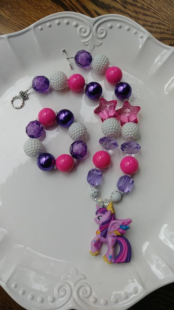 My Little Pony Inspired Girl Necklace- "Twilight Sparkle"-Chunky-Bubble Gum Necklace Il_570xn