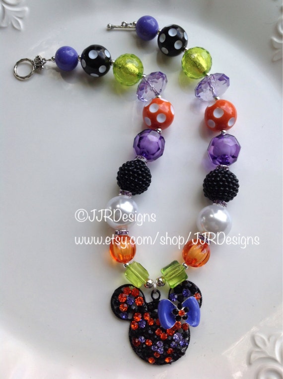 Halloween Mouse Girl Necklace- Halloween Rhinestone Necklace-Chunky-Bubble Gum Necklace- Halloween Necklace Il_570xn