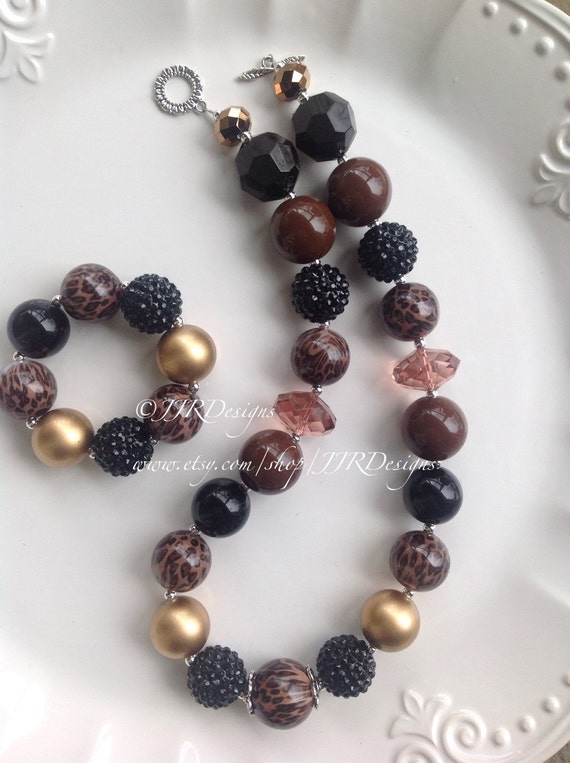 Leopard Necklace- Leopard Chunky Necklace- Bubble Gum Necklace- Brown Necklace Il_570xn