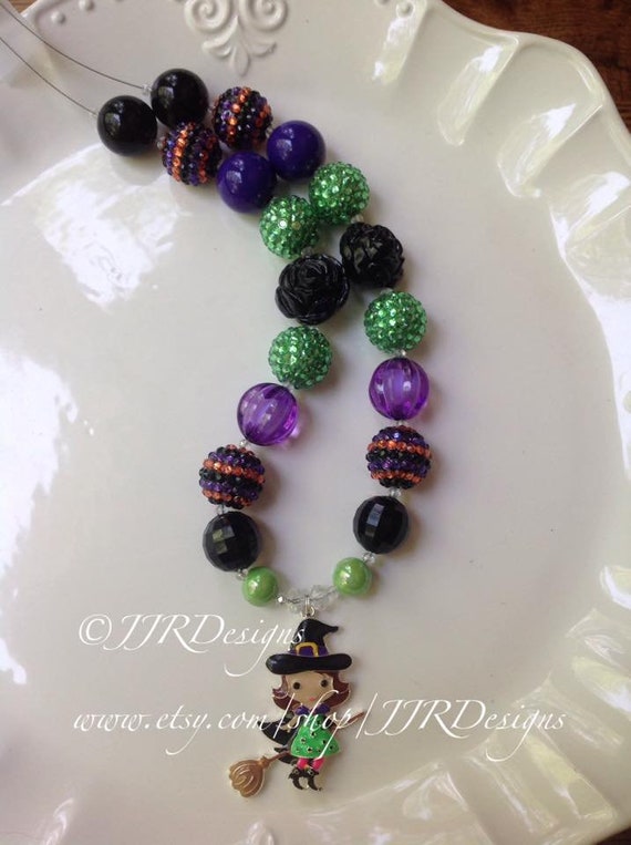 Halloween Witch Necklace- Halloween Necklace-Chunky-Bubble Gum Necklace- Halloween Necklace- Skeleton Necklace- Skeleton Pendant Il_570xn