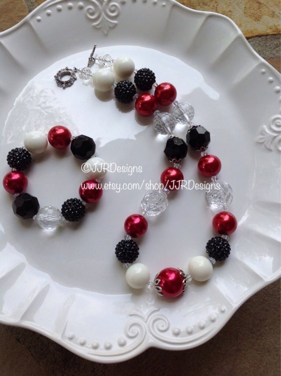 Red White and Black Necklace- White Chunky Necklace- Bubble Gum Necklace- White Necklace Il_570xn