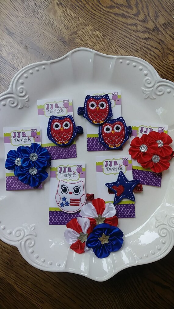 Patriotic Felties-Patriotic Hair Clips- Patriotic Owls- 4th of July Hair Clips, Memorial Day Hair Clips Il_570xn