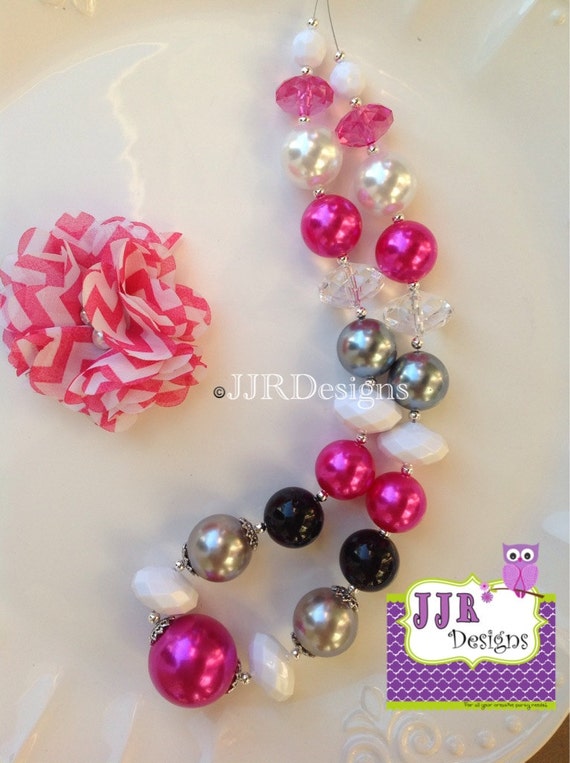 Black, Pink, White and Gray Necklace- Adult Chunky Necklace- Bubble Gum Necklace- Black and White Necklace Il_570xn