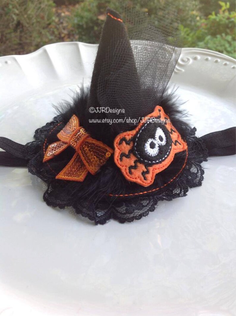 tiny witch hat rinestones on headband netting tiny witch hat rinestones on headband netting