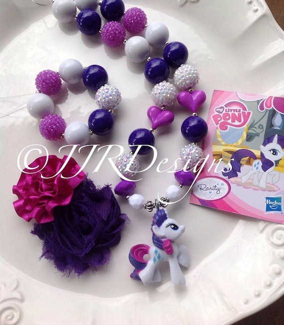 My Little Pony Inspired Girl Necklace- Rarity-Chunky-Bubble Gum Necklace Il_570xn