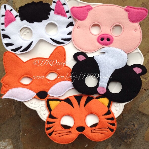 Woodland Masks- Zebra Mask- Pig Mask-Skunk Mask-Fox Mask- Tiger Mask-Dress up Masks- Animal Masks
