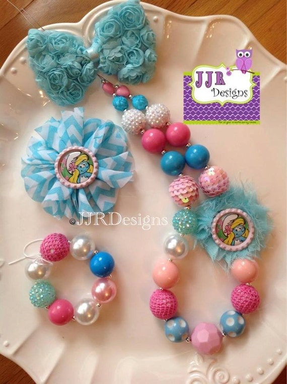 Smurfette Necklace- Smurfette Inspired Necklace- Chunky Necklace-Bubble Gum Necklace Smurfette Il_570xn