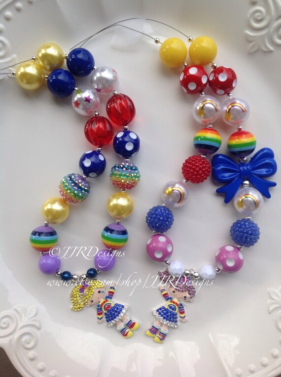 Rainbow Brite Inspired Girl Necklace- Rainbow Brite Inspired Necklace-Chunky-Bubble Gum Necklace- Rainbow Necklace Il_570xn