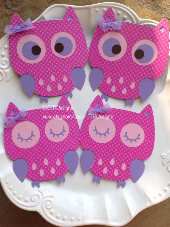 Owl Cut Outs - Pink and Purple Owl Die Cut- Purple and Pink Shower Owl-Diaper Cake Owls- Centerpiece Owls Il_570xn