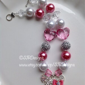 Minnie Mouse Inspired Girl Necklace- Pink Rhinestone Minnie-Chunky-Bubble Gum Necklace- Minnie Rhinestone