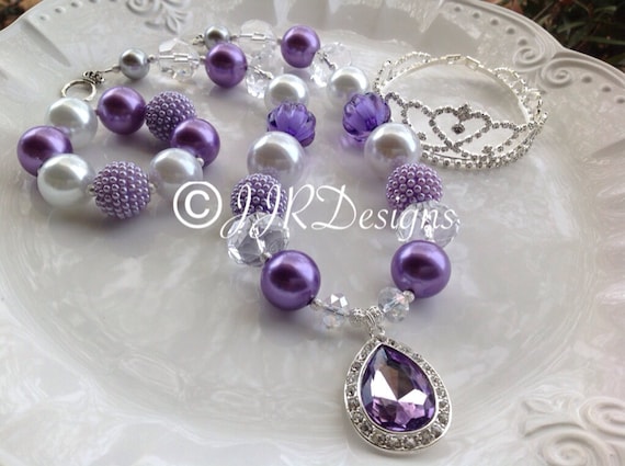 Princess Sofia Inspired Girl Necklace with Crystals- Sofia Amulet- Sofia The First Necklace-Chunky Necklace Il_570xn