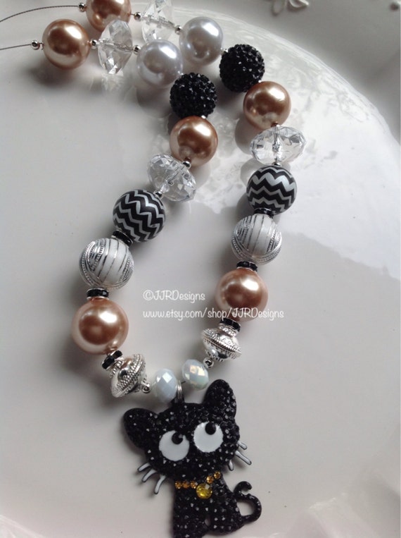 Black Cat Necklace Set-Halloween Chunky Necklace- Halloween Cat Necklace- Bubble Gum Cat Necklace- Halloween Necklace Il_570xn