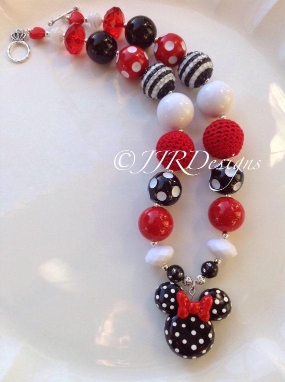 Minnie Mouse Inspired Girl Necklace-Red Minnie-Chunky-Bubble Gum Necklace- Pink Minnie Mouse- Green Minnir Il_570xn