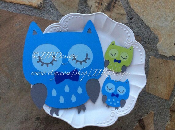 Owl Cut Outs - Blue Owl Die Cut- BABY BLUE and GRAY-Baby Shower Owl-Diaper Cake Owls- Centerpiece Owls Il_570xn