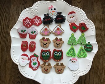 Christmas Felties- Gingerbread Felties- Santa Felties- Santa Hair Clip- Christmas Hair Clips- Holiday Hair Clips- Holiday Owls- Snowflakes