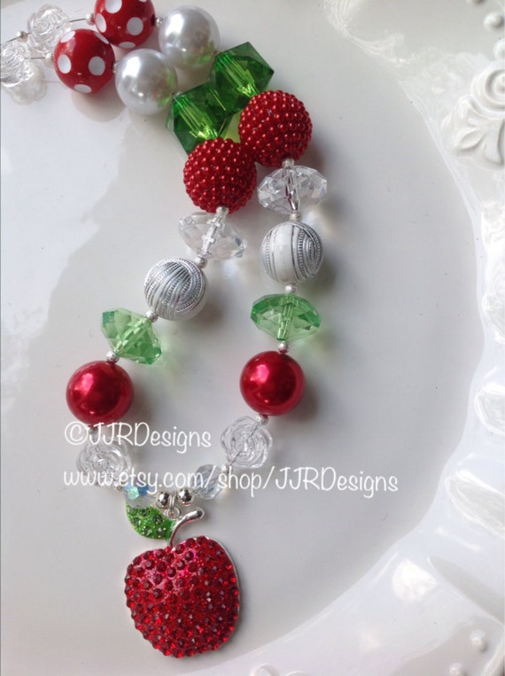 Apple Necklace - Apple Picking Chunky Necklace- Teacher Apple Necklace- Apple Rhinestone Pendanthortcake Inspired Il_570xn