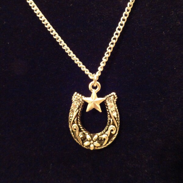 Blingy Horseshoe Cowgirl Western Star Necklace