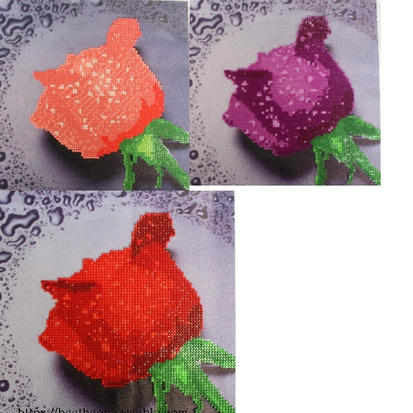 Kit Broderie Diamant Diamond Painting Fleur "Ma Première Rose" - 30 x 30 cm - Rouge, rose ou violet