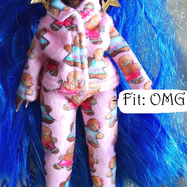 Christmas Pajama "Gingerbread men" very soft, pants and jacket - for LOL OMG dolls - Exclusive fabric - Collection Christmas