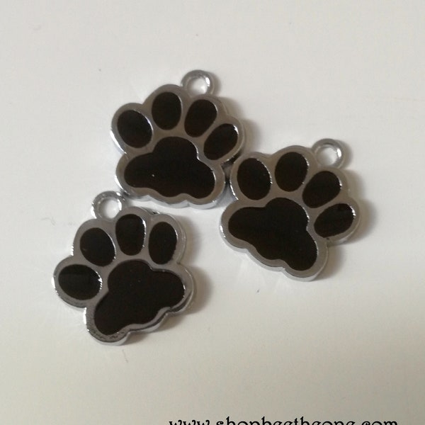 Lot of 2 Enamel Dog paw Charm - 16 mm