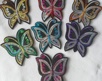 Holographic Sequin Gradient Butterfly Iron-on Patch Badge - 7 Colors