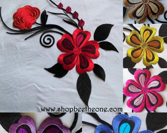 Maxi Applique embroidery iron-on patch Large Flowers 28.5 x 18 cm (sew on or iron on) - 6 colors to choose from