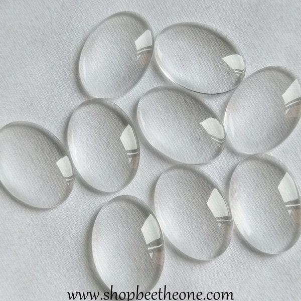 Lot de 4 Cabochons ovales en verre loupe - 17 x 25 mm - transparent