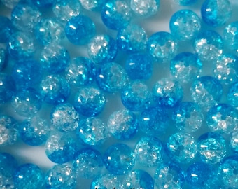 Conjunto de 25 contas redondas com efeito craquelado - 6 mm - Azul/branco
