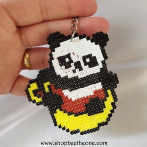 Porte-clés en perles à repasser Hama Panda kawaii 3 modèles fait sur demande Panda dans sa tasse