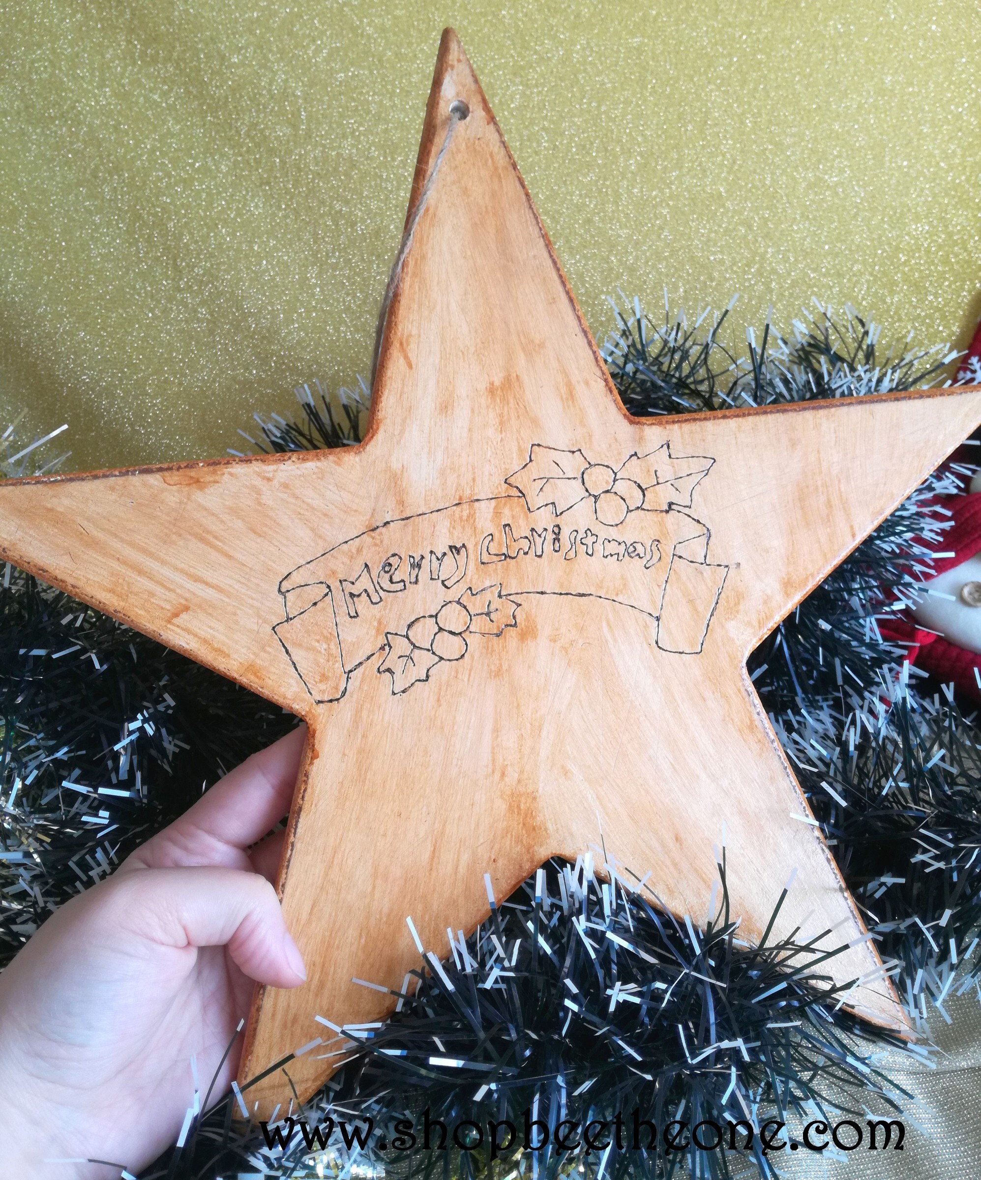 Grande Étoile de Noël en Bois Pyrogravée