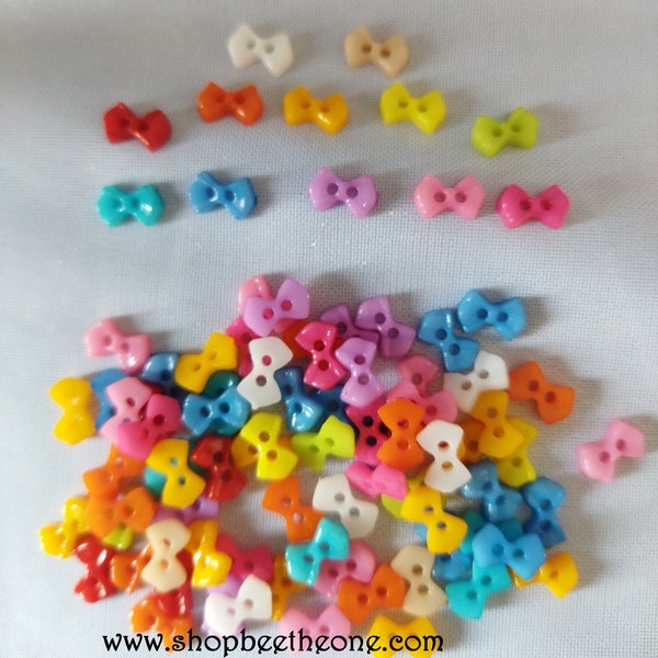 Lot de 20 Mini Boutons Noeuds en plastique - 9 mm - 12 coloris disponibles