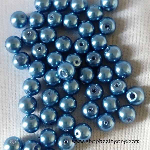 Lot de 30 Perles rondes en plastique - 5-6 mm - trou 1-2 mm - bleu