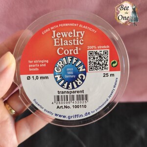 Elastisch koord voor kralen sieraden, 200% rekbaar, Elastisch koord Griffin - 1 mm x 1 meter - transparant - professionele kwaliteit afbeelding 3