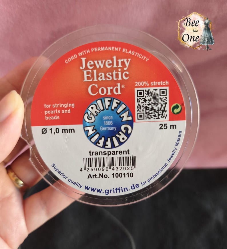 Elastisch koord voor kralen sieraden, 200% rekbaar, Elastisch koord Griffin - 1 mm x 1 meter - transparant - professionele kwaliteit afbeelding 3