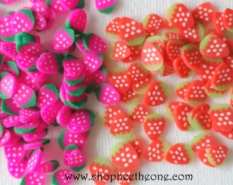 3 g (+/- 180 pièces) de Tranches de Fimo Pâte Polymère - Fraise rouge ou rose - pour nail art, bijoux, decoration, scrapbooking...