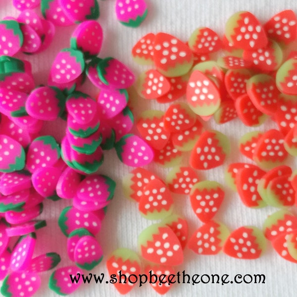 3 g (+/- 180 pièces) de Tranches de Fimo Pâte Polymère - Fraise rouge ou rose - pour nail art, bijoux, decoration, scrapbooking...