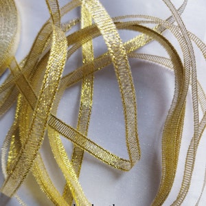 Lot de 5 mètres de Ruban fantaisie organza bicolore brillant - 6 mm x 5 m - Doré