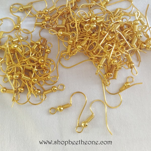 Lot de 15 paires de Supports crochets Boucles d'oreilles Dormeuses - Jaune doré - 20 mm
