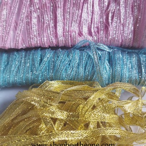 Lot de 9 mètres de Ruban fantaisie organza bicolore brillant - 5 mm x 9 m - 3 coloris