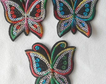 Colorful sequin butterfly iron-on patch badge - 3 colors