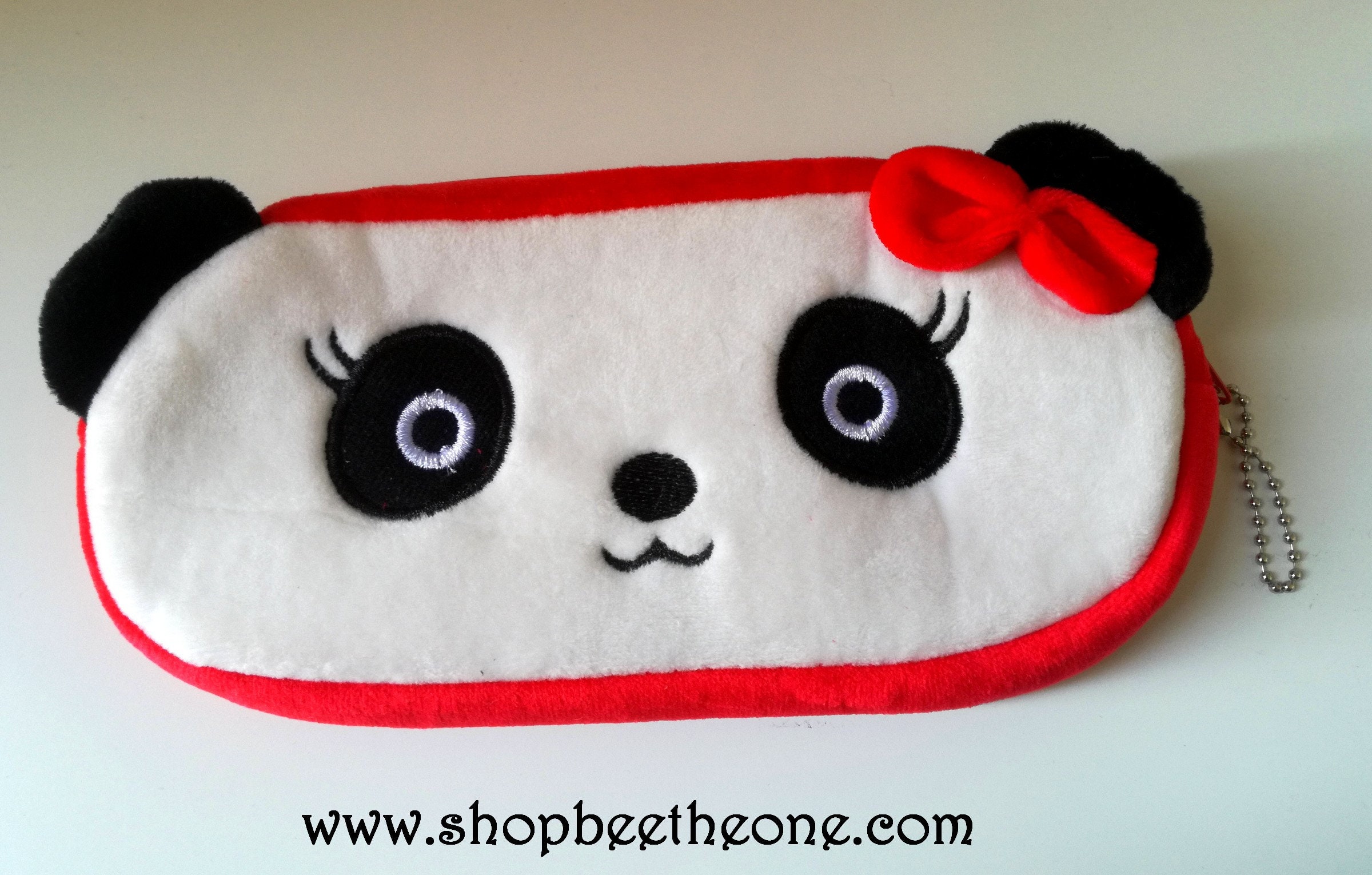Trousse de Rangement Plate Kawaii Panda Noeud Rouge