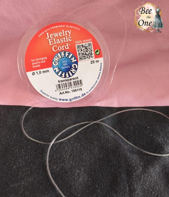 Fil élastique pour bijoux en perles 200% stretch Elastic Cord Griffin - 1 mm x 1 mètre - transparent - qualité professionnelle