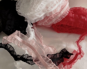 Elastic Frilly Ruffled Gathered Ribbon - 25mm x 1m - 4 Colors