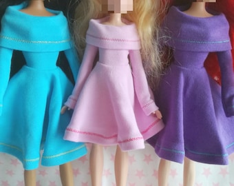 Vestido midi con escote Bardot para muñecas de princesas Disney - (2 tallas) - 3 colores - Colección Básica