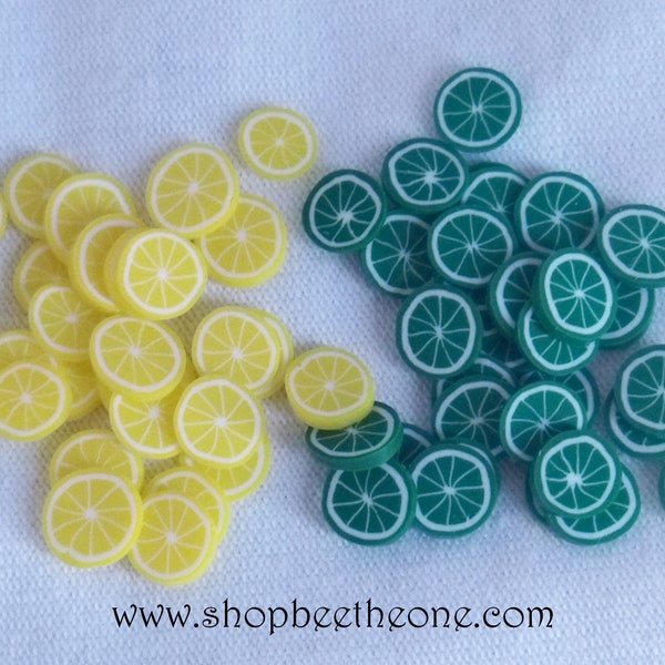 3 g (+/- 210 pièces) de Tranches de Fimo Pâte Polymère - Citron jaune ou vert - pour nail art, bijoux, decoration, scrapbooking...